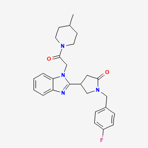 molecular formula C26H29FN4O2 B2606910 1-(4-fluorobenzyl)-4-(1-(2-(4-methylpiperidin-1-yl)-2-oxoethyl)-1H-benzo[d]imidazol-2-yl)pyrrolidin-2-one CAS No. 955489-30-2