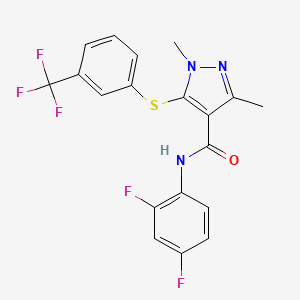 molecular formula C19H14F5N3OS B2606931 N-(2,4-difluorophenyl)-1,3-dimethyl-5-{[3-(trifluoromethyl)phenyl]sulfanyl}-1H-pyrazole-4-carboxamide CAS No. 303997-98-0