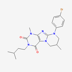 B2606933 9-(4-bromophenyl)-3-isopentyl-1,7-dimethyl-6,7,8,9-tetrahydropyrimido[2,1-f]purine-2,4(1H,3H)-dione CAS No. 876151-37-0