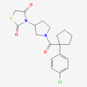 molecular formula C19H21ClN2O3S B2606939 3-(1-(1-(4-Chlorophenyl)cyclopentanecarbonyl)pyrrolidin-3-yl)thiazolidine-2,4-dione CAS No. 1798640-54-6
