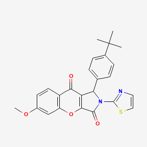 molecular formula C25H22N2O4S B2606973 1-(4-(Tert-butyl)phenyl)-6-methoxy-2-(thiazol-2-yl)-1,2-dihydrochromeno[2,3-c]pyrrole-3,9-dione CAS No. 886170-12-3