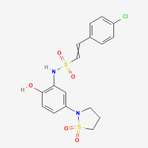 molecular formula C17H17ClN2O5S2 B2606979 2-(4-chlorophenyl)-N-[5-(1,1-dioxo-1lambda6,2-thiazolidin-2-yl)-2-hydroxyphenyl]ethene-1-sulfonamide CAS No. 1376446-75-1