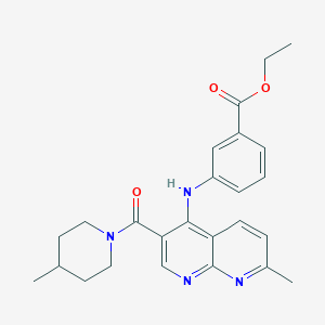 molecular formula C25H28N4O3 B2606981 Ethyl 3-((7-methyl-3-(4-methylpiperidine-1-carbonyl)-1,8-naphthyridin-4-yl)amino)benzoate CAS No. 1251589-60-2