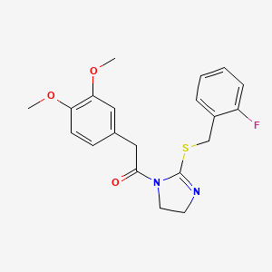 molecular formula C20H21FN2O3S B2606984 2-(3,4-dimethoxyphenyl)-1-(2-((2-fluorobenzyl)thio)-4,5-dihydro-1H-imidazol-1-yl)ethanone CAS No. 851807-14-2