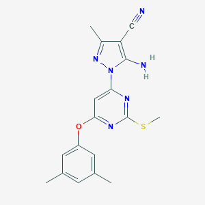 molecular formula C18H18N6OS B260700 5-Amino-1-[6-(3,5-dimethylphenoxy)-2-methylsulfanylpyrimidin-4-yl]-3-methylpyrazole-4-carbonitrile 