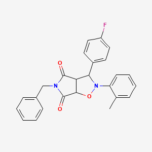 molecular formula C25H21FN2O3 B2607004 5-benzyl-3-(4-fluorophenyl)-2-(o-tolyl)dihydro-2H-pyrrolo[3,4-d]isoxazole-4,6(5H,6aH)-dione CAS No. 355115-37-6