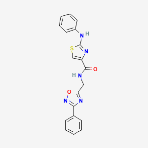 molecular formula C19H15N5O2S B2607007 N-((3-phenyl-1,2,4-oxadiazol-5-yl)methyl)-2-(phenylamino)thiazole-4-carboxamide CAS No. 1203274-25-2