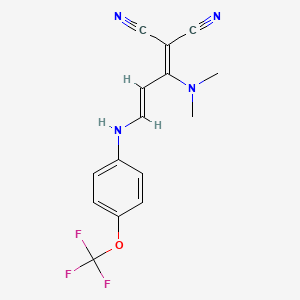 molecular formula C15H13F3N4O B2607026 2-[(E)-1-(dimethylamino)-3-[4-(trifluoromethoxy)anilino]prop-2-enylidene]propanedinitrile CAS No. 338773-50-5
