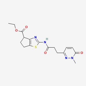 molecular formula C17H20N4O4S B2607031 ethyl 2-(3-(1-methyl-6-oxo-1,6-dihydropyridazin-3-yl)propanamido)-5,6-dihydro-4H-cyclopenta[d]thiazole-4-carboxylate CAS No. 1797901-82-6