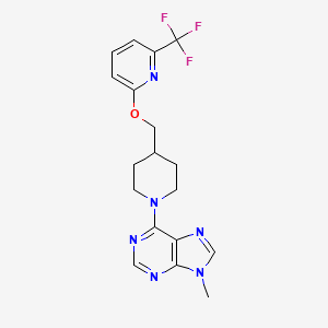 molecular formula C18H19F3N6O B2607051 9-Methyl-6-[4-[[6-(trifluoromethyl)pyridin-2-yl]oxymethyl]piperidin-1-yl]purine CAS No. 2309259-88-7