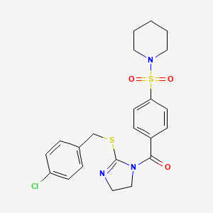 (2-((4-chlorobenzyl)thio)-4,5-dihydro-1H-imidazol-1-yl)(4-(piperidin-1-ylsulfonyl)phenyl)methanone