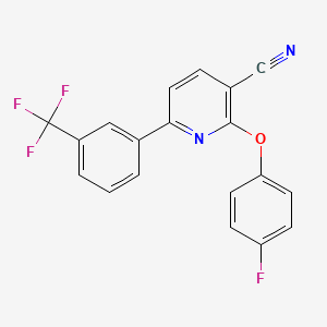 molecular formula C19H10F4N2O B2607059 2-(4-Fluorophenoxy)-6-[3-(trifluoromethyl)phenyl]pyridine-3-carbonitrile CAS No. 252060-07-4