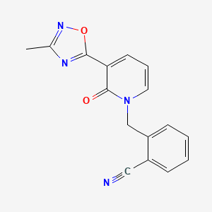 molecular formula C16H12N4O2 B2607075 2-{[3-(3-甲基-1,2,4-恶二唑-5-基)-2-氧代吡啶-1(2H)-基]甲基}苯甲腈 CAS No. 1396848-10-4
