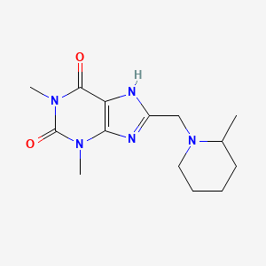 molecular formula C14H21N5O2 B2607078 1,3-Dimethyl-8-[(2-methylpiperidyl)methyl]-1,3,7-trihydropurine-2,6-dione CAS No. 71798-30-6
