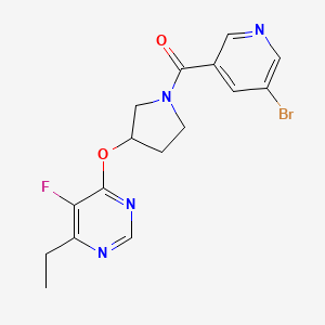 molecular formula C16H16BrFN4O2 B2607085 (5-Bromopyridin-3-yl)(3-((6-ethyl-5-fluoropyrimidin-4-yl)oxy)pyrrolidin-1-yl)methanone CAS No. 2034524-27-9