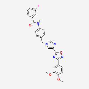 molecular formula C27H22FN5O4 B2607188 3-氟苯甲酰胺的N-[4-({4-[3-(3,4-二甲氧基苯基)-1,2,4-恶二唑-5-基]-1H-咪唑-1-基}甲基)苯基] CAS No. 1110978-16-9