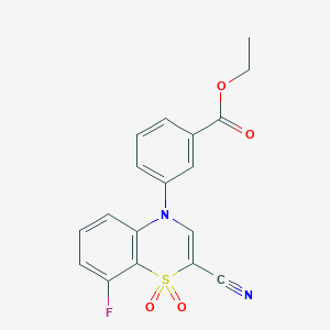 molecular formula C18H13FN2O4S B2607191 3-(2-氰基-8-氟-1,1-二氧化-4H-苯并[b][1,4]噻嗪-4-基)苯甲酸乙酯 CAS No. 1226435-68-2