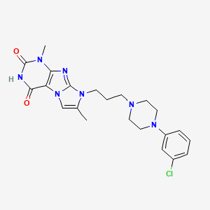 molecular formula C22H26ClN7O2 B2607209 8-(3-(4-(3-chlorophenyl)piperazin-1-yl)propyl)-1,7-dimethyl-1H-imidazo[2,1-f]purine-2,4(3H,8H)-dione CAS No. 923129-34-4