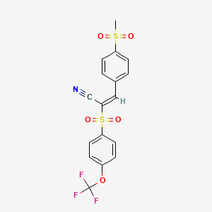 molecular formula C17H12F3NO5S2 B2607222 (E)-3-(4-methylsulfonylphenyl)-2-[4-(trifluoromethoxy)phenyl]sulfonylprop-2-enenitrile CAS No. 1025577-54-1