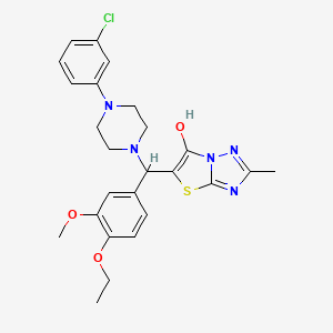 molecular formula C25H28ClN5O3S B2607225 5-((4-(3-Chlorophenyl)piperazin-1-yl)(4-ethoxy-3-methoxyphenyl)methyl)-2-methylthiazolo[3,2-b][1,2,4]triazol-6-ol CAS No. 869344-07-0