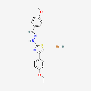 molecular formula C19H20BrN3O2S B2607248 (Z)-4-(4-乙氧基苯基)-2-((E)-(4-甲氧基苄亚基)腙)-2,3-二氢噻唑氢溴酸盐 CAS No. 1217209-29-4
