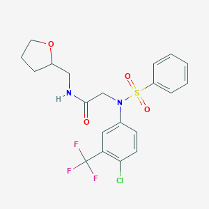 molecular formula C20H20ClF3N2O4S B260727 2-{N-[4-CHLORO-3-(TRIFLUOROMETHYL)PHENYL]BENZENESULFONAMIDO}-N-[(OXOLAN-2-YL)METHYL]ACETAMIDE 