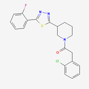 molecular formula C21H19ClFN3OS B2607280 2-(2-Chlorophenyl)-1-(3-(5-(2-fluorophenyl)-1,3,4-thiadiazol-2-yl)piperidin-1-yl)ethanone CAS No. 1351589-05-3