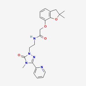 molecular formula C22H25N5O4 B2607286 2-((2,2-dimethyl-2,3-dihydrobenzofuran-7-yl)oxy)-N-(2-(4-methyl-5-oxo-3-(pyridin-2-yl)-4,5-dihydro-1H-1,2,4-triazol-1-yl)ethyl)acetamide CAS No. 1396881-80-3