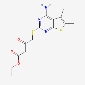 molecular formula C14H17N3O3S2 B2607287 Ethyl 4-(4-amino-5,6-dimethylthieno[2,3-d]pyrimidin-2-yl)sulfanyl-3-oxobutanoate CAS No. 328018-12-8