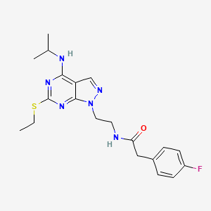 molecular formula C20H25FN6OS B2607298 N-(2-(6-(ethylthio)-4-(isopropylamino)-1H-pyrazolo[3,4-d]pyrimidin-1-yl)ethyl)-2-(4-fluorophenyl)acetamide CAS No. 941897-07-0