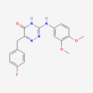 molecular formula C18H17FN4O3 B2607307 3-[(3,4-Dimethoxyphenyl)amino]-6-(4-fluorobenzyl)-1,2,4-triazin-5-ol CAS No. 905761-27-5