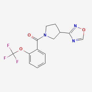 molecular formula C14H12F3N3O3 B2607308 (3-(1,2,4-恶二唑-3-基)吡咯烷-1-基)(2-(三氟甲氧基)苯基)甲酮 CAS No. 2034410-70-1