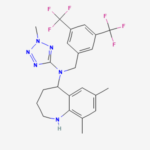 molecular formula C23H24F6N6 B2607322 N-(3,5-双(三氟甲基)苄基)-7,9-二甲基-N-(2-甲基-2H-四唑-5-基)-2,3,4,5-四氢-1H-苯并[b]氮杂卓-5-胺 CAS No. 1539285-92-1
