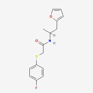 molecular formula C15H16FNO2S B2607328 2-((4-氟苯基)硫代)-N-(1-(呋喃-2-基)丙烷-2-基)乙酰胺 CAS No. 1219905-61-9