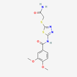 molecular formula C13H14N4O4S2 B2607341 N-[5-(2-氨基-2-氧代乙基)硫代-1,3,4-噻二唑-2-基]-3,4-二甲氧基苯甲酰胺 CAS No. 820229-81-0