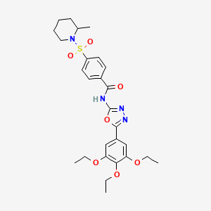 4-((2-methylpiperidin-1-yl)sulfonyl)-N-(5-(3,4,5-triethoxyphenyl)-1,3,4-oxadiazol-2-yl)benzamide