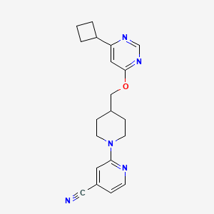molecular formula C20H23N5O B2607370 2-(4-(((6-环丁基嘧啶-4-基)氧基)甲基)哌啶-1-基)异烟腈 CAS No. 2309538-04-1