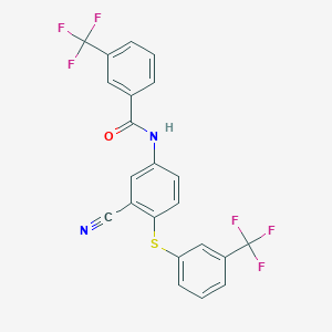 molecular formula C22H12F6N2OS B2607374 N-(3-氰基-4-{[3-(三氟甲基)苯基]硫代}苯基)-3-(三氟甲基)苯甲酰胺 CAS No. 477866-74-3