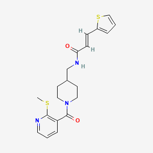 molecular formula C20H23N3O2S2 B2607377 (E)-N-((1-(2-(methylthio)nicotinoyl)piperidin-4-yl)methyl)-3-(thiophen-2-yl)acrylamide CAS No. 1235683-35-8
