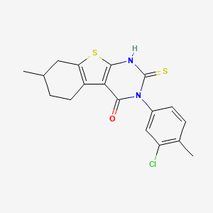 molecular formula C18H17ClN2OS2 B2607389 3-(3-chloro-4-methylphenyl)-7-methyl-2-sulfanylidene-5,6,7,8-tetrahydro-1H-[1]benzothiolo[2,3-d]pyrimidin-4-one CAS No. 519150-61-9