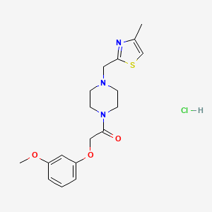 molecular formula C18H24ClN3O3S B2607390 盐酸2-(3-甲氧基苯氧基)-1-(4-((4-甲基噻唑-2-基)甲基)哌嗪-1-基)乙酮 CAS No. 1215729-06-8