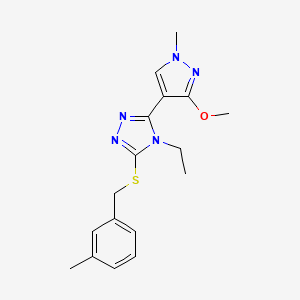 molecular formula C17H21N5OS B2607400 4-ethyl-3-(3-methoxy-1-methyl-1H-pyrazol-4-yl)-5-((3-methylbenzyl)thio)-4H-1,2,4-triazole CAS No. 1014096-05-9