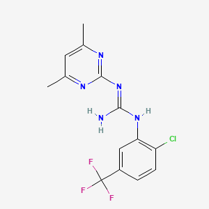 molecular formula C14H13ClF3N5 B2607409 N-[2-chloro-5-(trifluoromethyl)phenyl]-N'-(4,6-dimethylpyrimidin-2-yl)guanidine CAS No. 351468-83-2