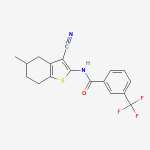 molecular formula C18H15F3N2OS B2607410 N-(3-cyano-5-methyl-4,5,6,7-tetrahydro-1-benzothiophen-2-yl)-3-(trifluoromethyl)benzamide CAS No. 313405-60-6