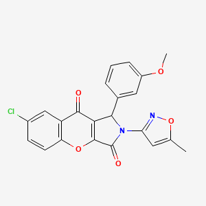 molecular formula C22H15ClN2O5 B2607430 7-Chloro-1-(3-methoxyphenyl)-2-(5-methylisoxazol-3-yl)-1,2-dihydrochromeno[2,3-c]pyrrole-3,9-dione CAS No. 848745-95-9