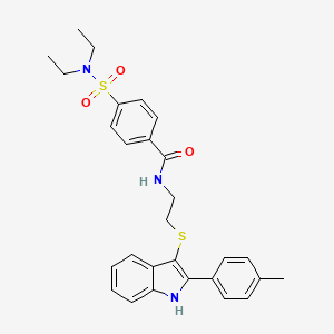 molecular formula C28H31N3O3S2 B2607436 4-(N,N-diethylsulfamoyl)-N-(2-((2-(p-tolyl)-1H-indol-3-yl)thio)ethyl)benzamide CAS No. 850917-24-7