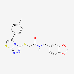 molecular formula C21H18N4O3S2 B2607443 N-(1,3-苯并二氧杂环-5-基甲基)-2-{[5-(4-甲基苯基)[1,3]噻唑并[2,3-c][1,2,4]三唑-3-基]硫代}乙酰胺 CAS No. 690645-22-8