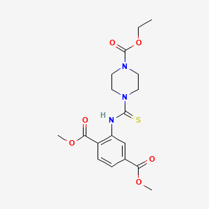 molecular formula C18H23N3O6S B2607446 Dimethyl 2-({[4-(ethoxycarbonyl)piperazin-1-yl]carbonothioyl}amino)terephthalate CAS No. 717830-79-0