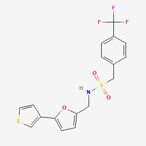 molecular formula C17H14F3NO3S2 B2607453 N-((5-(thiophen-3-yl)furan-2-yl)methyl)-1-(4-(trifluoromethyl)phenyl)methanesulfonamide CAS No. 2034341-00-7