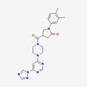 molecular formula C23H26N8O2 B2607492 4-(4-(6-(1H-1,2,4-triazol-1-yl)pyrimidin-4-yl)piperazine-1-carbonyl)-1-(3,4-dimethylphenyl)pyrrolidin-2-one CAS No. 1795303-79-5